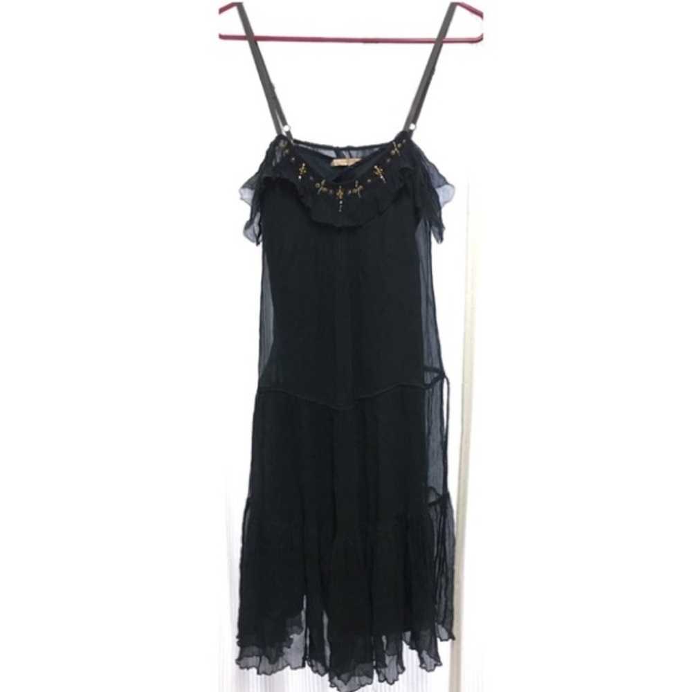 Rebecca Taylor Black Crinkle Chiffon Cami Dress